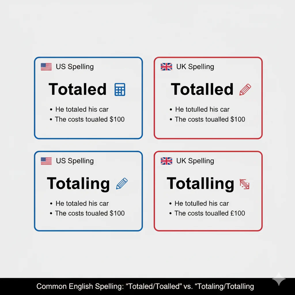 totalled / totaling / totalling